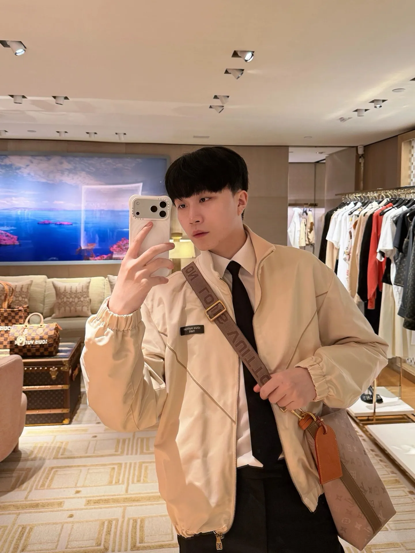 Louis Vuitton/Louis Vuitton leather logo silk satin sports coat